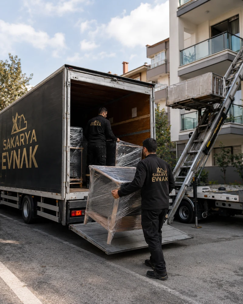 Sakarya Evnak — Sakarya'da nakliyat ekibi ve dış cephe asansörüyle evden eve taşıma